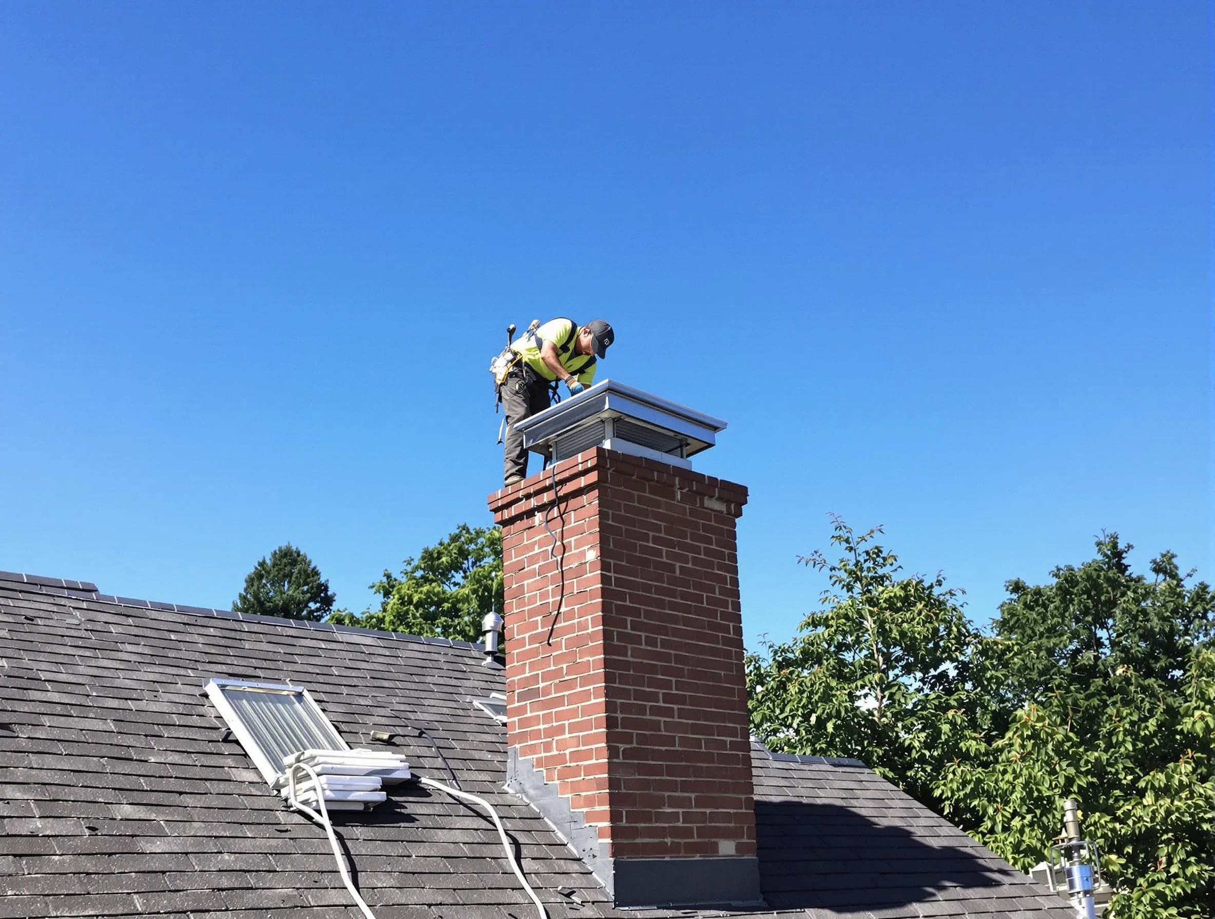 Fairburn Chimney Sweep technician measuring a chimney cap in Fairburn, GA