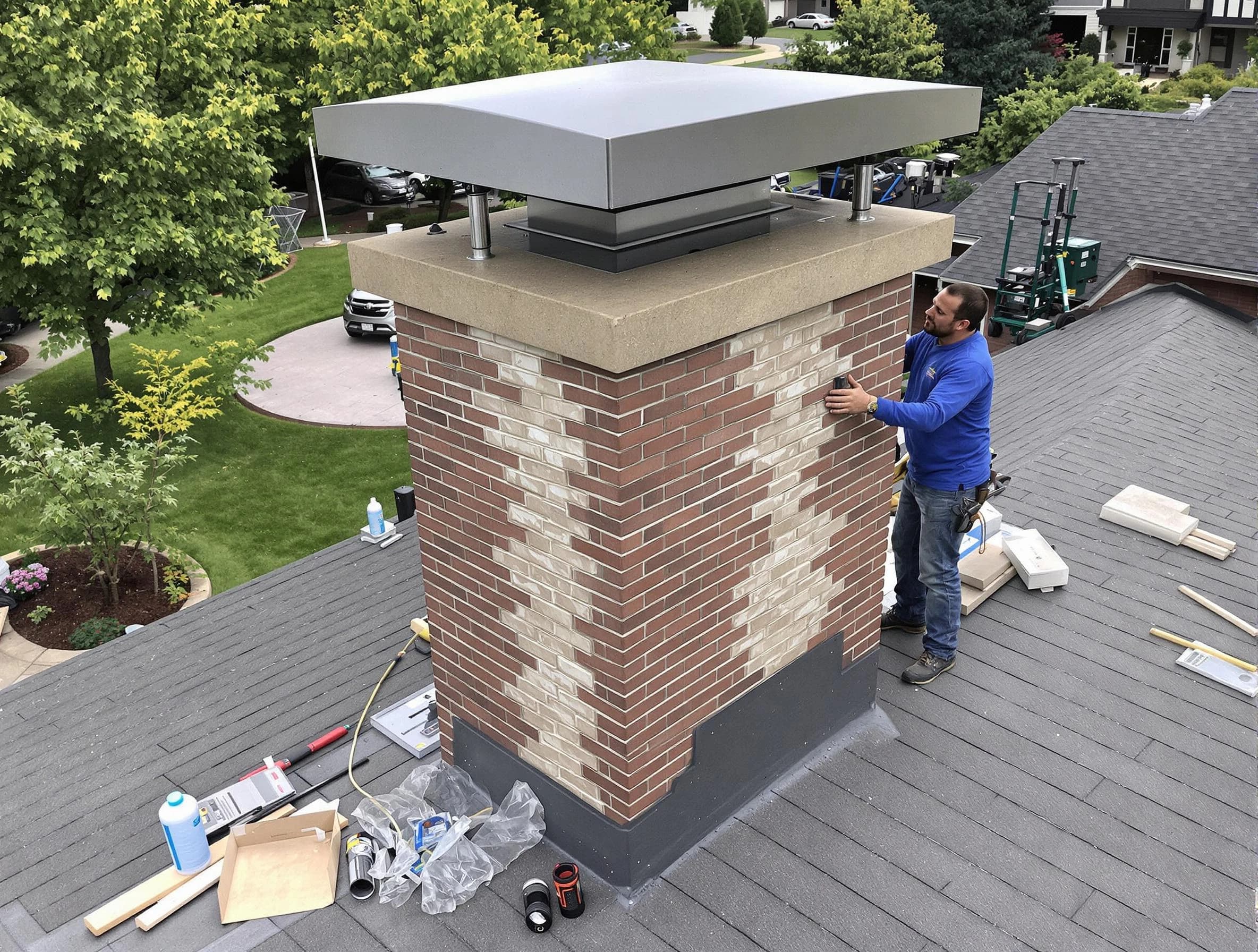Fairburn Chimney Sweep team working on a custom chimney remodel in Fairburn, GA