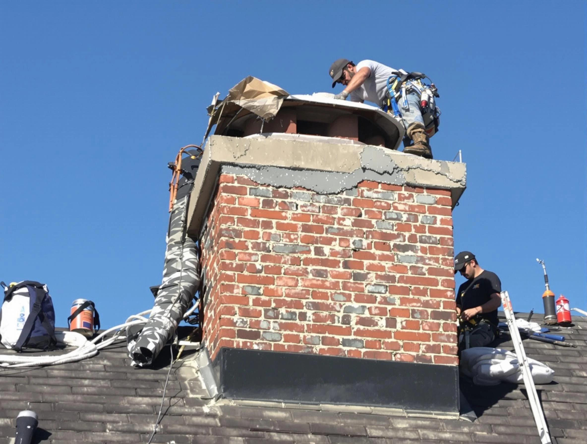 Fairburn Chimney Sweep installing a custom chimney crown in Fairburn, GA